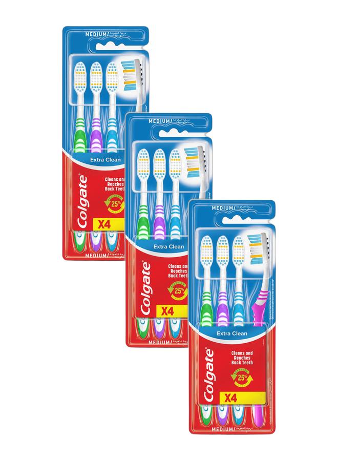 Colgate فرشاة أسنان متوسطة نظيفة إضافية، 3 + 1 مجانية بألوان متعددة، عبوة من 3 - Image 1